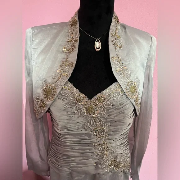 Jr Nites Dresses | Jr Nites Platinum Formal Gown With Bolero Jacket | Color: Gray | Size: 14 | Ubridalboutique's Closet Jr Nites Dresses | Jr Nites Platinum Formal Gown With Bolero Jacket | Color: Gray | Size: 14 | Ubridalboutique's Closet